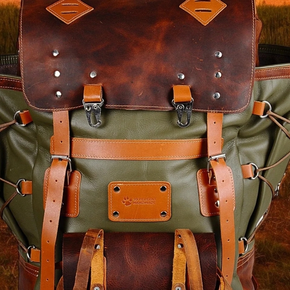 Heritage Leather and Green Backpack